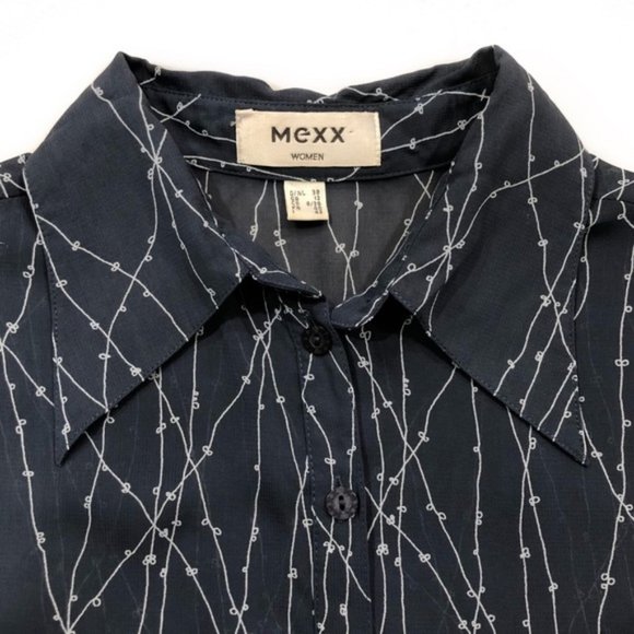 Mexx Semi Sheer Printed Pocket Shirt Blue Women’s Size Medium - Picture 5 of 8